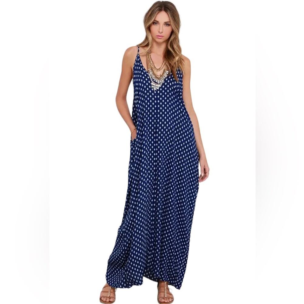 NWT Lulu’s Wander West Navy Blue Southwest Print Maxi Dress Sz XS/S